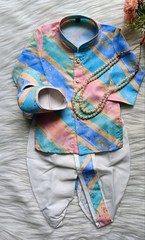 Infants Royal Pastel Striped Dhoti Set - Chain and Shoes Included