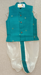 Infants green teal silk Dhoti Set