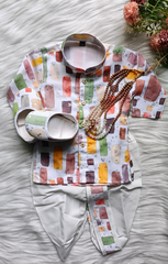 Infants Block jumble Dhoti Set - Chain and Shoes Included