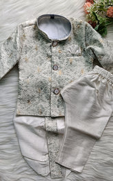 Boys Warm Grey Indo Western 2 in 1 Kurta Set - Dhoti & Pant Included