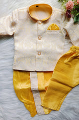Boys Rich Gold Indo Western 2 in 1 Kurta Set - Dhoti & Pant Included