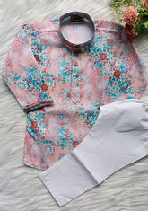 Boys Greyish Teal Kurta Set