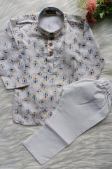 Boys Floral White Kurta Set