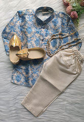 Boys Cloud Silver Kurta set - Chain and Shoes Included