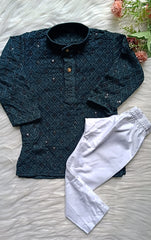 Boys Georgette Sequence Gable Green Kurta set