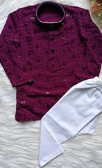 Boys Georgette Sequence wine berry Kurta set