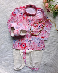 Boys Dark Pastel Pink Dhoti set - Chain and Shoes Included