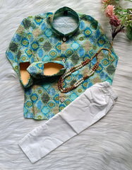 Boys Powdered Blue Kurta set - Chain and Shoes Included