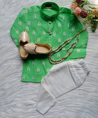 Boys Tealish Green White Kurta set - Chain and Shoes Included