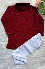 Boys Georgette Sequence Rosewood Kurta set
