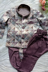 Boys Premium Indo Western Kurta Set - Dhoti & Pant Included Dark Brown