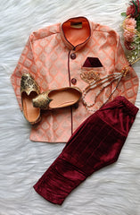 Boys Hit Pink IndoWestern set - Chain and shoes included