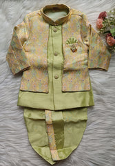 Boys Premium Indo Western Kurta Set - Dhoti & Pant Included Olive Green