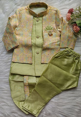 Boys Premium Indo Western Kurta Set - Dhoti & Pant Included Olive Green