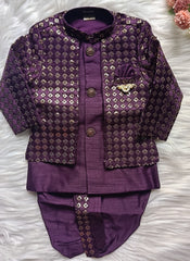 Boys Premium Indo Western Kurta Set - Dhoti & Pant Included Viola Purple