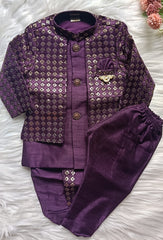 Boys Premium Indo Western Kurta Set - Dhoti & Pant Included Viola Purple