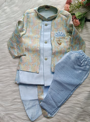 Boys Premium Indo Western Kurta Set - Dhoti & Pant Included cloudy blue