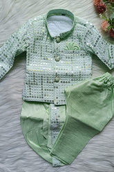 Boys Premium Indo Western Kurta Set - Dhoti & Pant Included Light Green