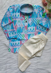 Boys Solid Blue Hosta Kurta Set