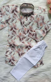 Boys Quill grey floral Kurta Set