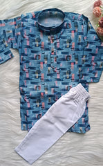Boys Dusty Blue Kurta Set