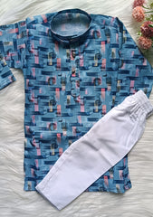 Boys Dusty Blue Kurta Set