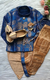 Boys Bistrie Walnut IndoWestern dhoti & Pant set - Chain and shoes included