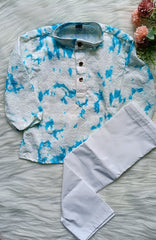 Infant Tie Dye Peacock Blue Kurta Set
