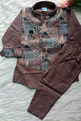 Boys Dusty Grey 3 piece Kurta Set -Khadi Cotton