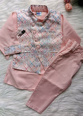 Boys Sand Pink 3 piece Kurta Set Cotton