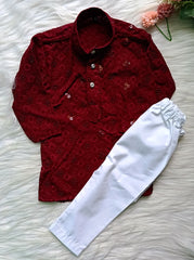 Infant Georgette Sequence Red Wine Kurta set
