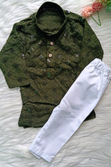 Infant Georgette Sequence Mehandi Green Kurta set