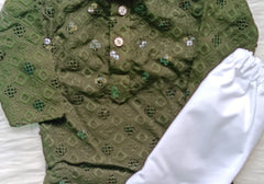 Infant Georgette Sequence Mehandi Green Kurta set