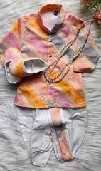Infants soft Pastel Striped Dhoti Set - Chain and Shoes Included
