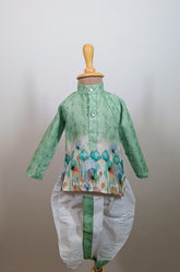 Boys Pista Green Floral  Dhoti   Set