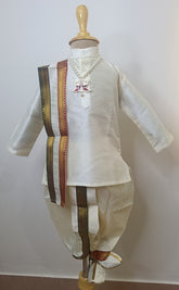 Traditional Cream Pancha Kanduva Set for Boys – Includes Shoes & Chain