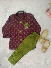 Infants Green Maroon  Traditional IndoWestern  set - shoes included