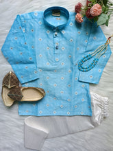 Boys Silk Blue Kurta Set - Chain and Shoes Included