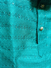 Boys Dark Aqua Kurta set - Chain and Shoes Included