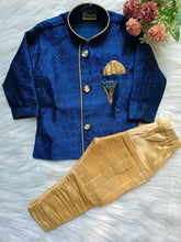 Boys Deep Blue Kurta set - Frill Pant
