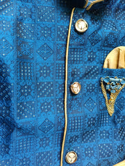 Boys Deep Blue Kurta set - Frill Pant