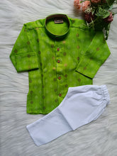 Boys cotton green leaf kurta set