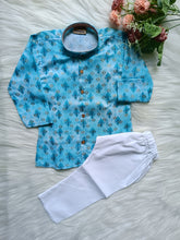 Boys cotton water blue kurta set