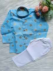 Boys Cotton Crystal Blue kurta set