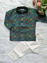 Boys Cotton Greyish Teal Kurta Set