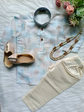 Boys Pale Aqua Kurta Set - Chain and Shoes Included