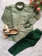 Boys Flinder Green Kurta set - Chain and Shoes Included