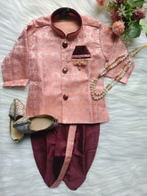 Boys Antique Brass IndoWestern dhoti set - Chain and shoes included