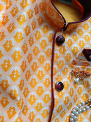 Boys Rusty Orange IndoWestern dhoti set - Chain and shoes included