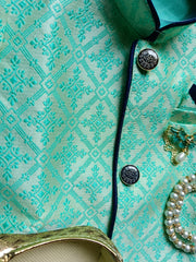 Boys Mint Green IndoWestern dhoti set - Chain and shoes included